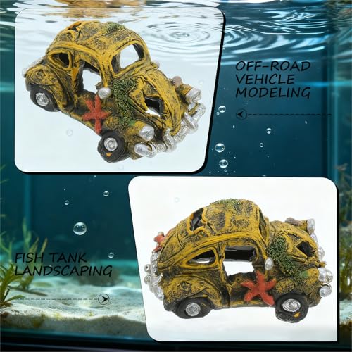Resin Car Wreck Aquarium Decor, Fish Tank Hideout House, Small & Medium Fish Ornament for Garden & Aquariums
