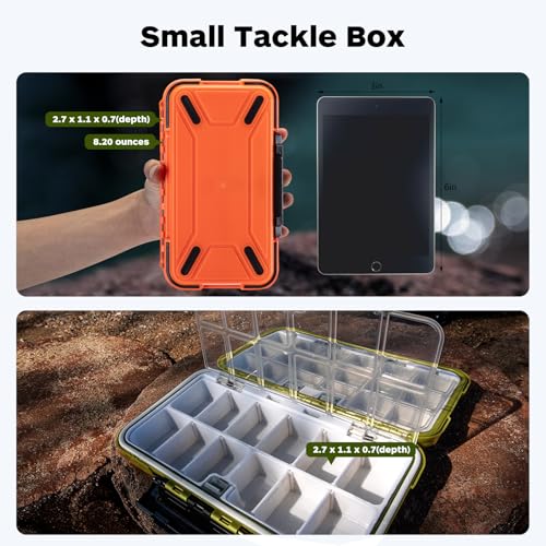 Goture Upgrade Small Tackle Box, Waterproof Fishing Lure Boxes, Fishing Bait Storage Lure Case Bait Plastic Containers Orange - color: Upgrade Orange(Size: 7.8'' L X 4.2'' W X 1.8'' H)