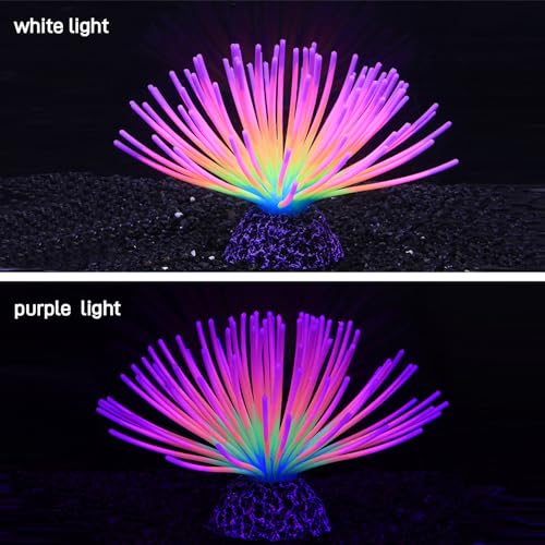 Glowing Sea Urchin Aquarium Decor - Fluorescent Rainbow Ornament with Weighted Base for Fish Tank, Safe Soft Silicone, Freshwater & Saltwater, Vibrant Glow Under Blue Light (Colorful) - color: Colorful