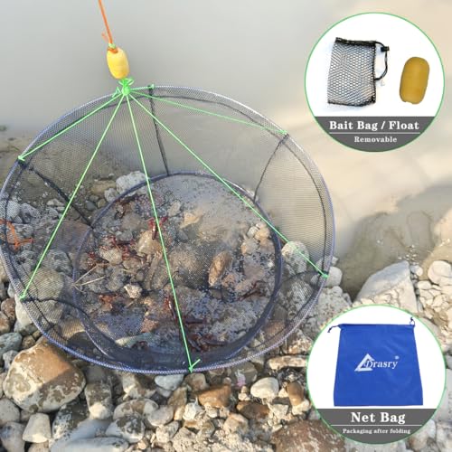 Drasry Fishing Net Trap for Crayfish Crab Bait Minnow Shrimp Foldable Fish Crawdad Lobsters Cast Net Collapsible - size: 39.4 * 31.5 in(100 * 80 CM), style: Large Open - Rubber Coated 6*4 Mm Mesh