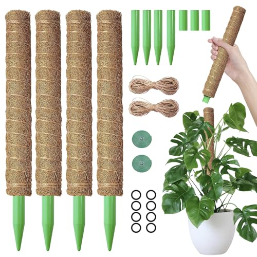 4 Pack 20 Inch Moss Poles, Stackable Moss Pole Monstera Plant Support, 66 Inch Tall Plant Stakes for Climbing Plants Indoor, Coir Plant Support Stick Stand for Potted Plants, Pothos, Philodendron