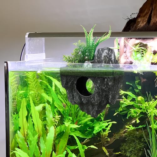 VICASKY Floating Aquarium Decoration Realistic Rock Fish Tank Ornament Hideout Shelter for Fish with Durable Moss Island Design 6.29X4.72X3.14In