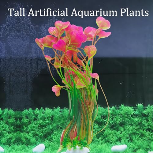 2Pcs Plastic Fish Tank Plants, Extra Large Artificial Aquarium Plants, Tall Seaweed Decorations, Realistic Aquatic Decor for Freshwater and Saltwater Aquarium(Pink)