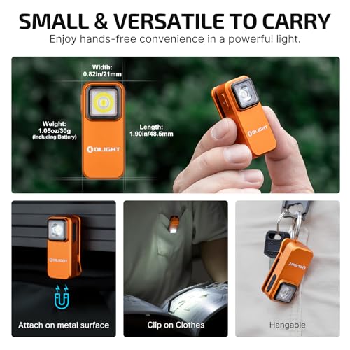 OLIGHT Oclip Rechargeable EDC Flashlight 300 Lumens Dual Sources Compact Pocket Clip Light, Convenient USB C Charging, Magnetic Flash Lights for Working, Cycling, Emergency, Signaling Tool(Orange)