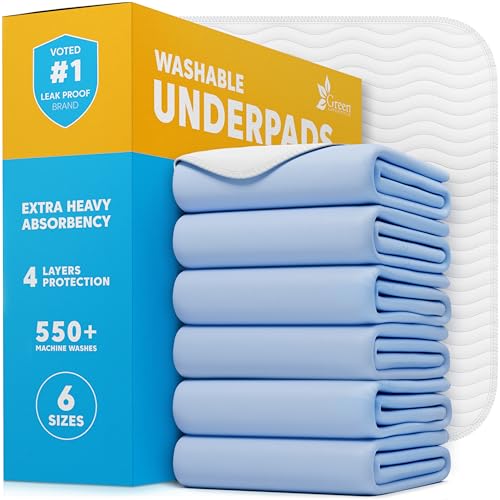 GREEN LIFESTYLE Washable Underpads - Large Bed Pads for use as Incontinence Bed Pads, Reusable Pet Pads, Great for Dogs, Cats, Bunny, Seniors Bed Pad (Pack of 6 - 30x34) - color: Blue/White, size: 6 Pack - 30x34