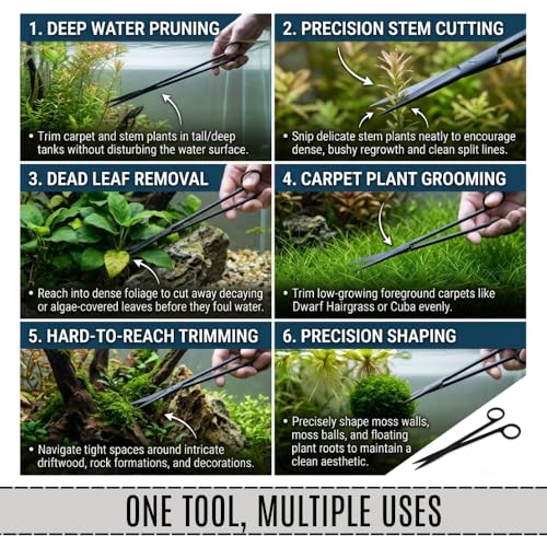 Aquarium Scissors Stainless Steel 12" Extra Long Water Grass Scissors for Aquatic Plants Pruning, Fish Tanks, Terrariums Used in Salt Water Fresh Water Landscape Maintenance Tools (Curved - Black) - style: Curved - Black