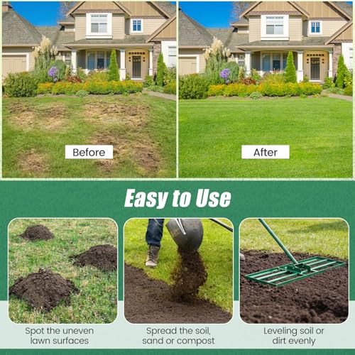 COSTWAY 30x10 Inch Lawn Leveling Rake, Soil Sand Dirt Leveling Tool, Ground Leveler for Yard, Landscape, Garden, Pasture (Green, 30"x10") - color: Green
