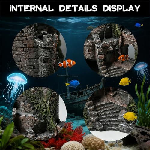 Fish Tank Aquarium Castle Decor, Hiding Spots, Safe for Aquatic Pets to Breed Play & Rest, Freshwater Saltwater Tank Landscaping Accessory