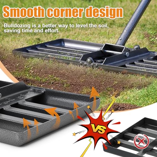 Lawn Leveling Rake, 60 inch 27"x10" Levelawn Tool, Heavy Duty Effort Saving Lawn Level Tool, Stainless Steel Handle Lawn Leveler for Yard Garden Golf Course, Ease Level Soil Sand Dirt Surfaces