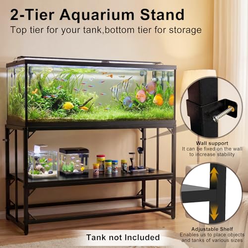 Fish Tank Stand, 50-75 Gallon Heavy Duty Metal Aquarium Stands, Reptile Tank, Turtle Tank, Breeder Tank Stand, 900LBS Capacity Terrarium Stand Rack with 2-Tier Storage Shelves (47.8"x19.7"x31.5") - color: Black, size: (50 Gallon)47.8"x19.7"