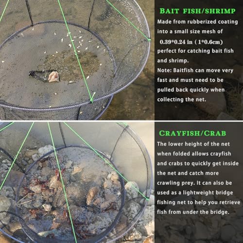 Drasry Fishing Net Trap for Crayfish Crab Bait Minnow Shrimp Foldable Fish Crawdad Lobsters Cast Net Collapsible - size: 39.4 * 31.5 in(100 * 80 CM), style: Large Open - Rubber Coated 10*6 Mm Mesh