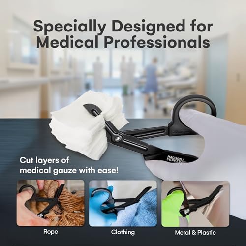 Madison Supply 7.5 Inches Premium Stainless Steel Trauma Shears for Left and Right Hand - Non-Stick Coated Blades Medical Scissors - Durable Fluoride-Coated Nurse Scissors - Black - color: Black Handle/Black Coated Blades, size: 1-Pack