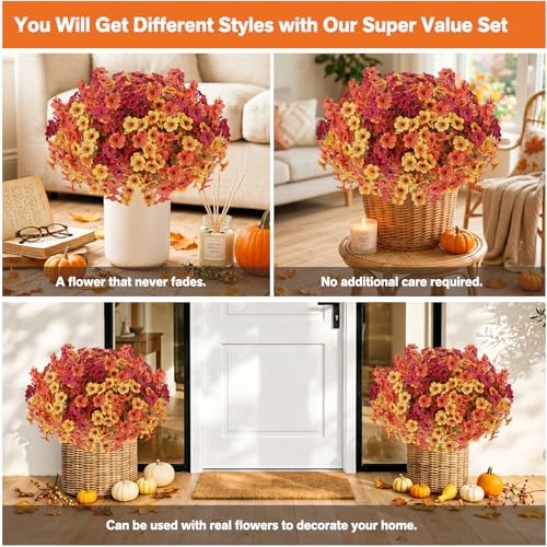 Artificial Flowers Fake Plants for Outdoors Spring Decoration, 13 Bundles Silk Realistic UV Resistant Faux Flowers for Outside Planter Porch Yard Patio Garden Home Indoor, Orange Mixed - color: Orange Mixed, size: Artificial Flowers(13 Pcs)