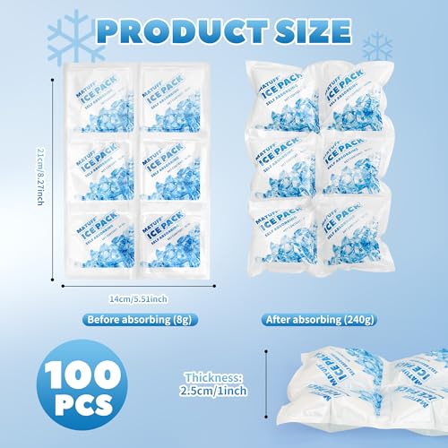 100 Sheets Reusable Freezer Ice Packs for Coolers & Lunch Boxes - Long-Lasting Gel Ice Packs, Cuttable 600 Cells, Keep Food/Drinks Cold for Shipping, Camping, Beach, Fishing - style: 5.5''x8.2'' 100 Sheets 600 Cells