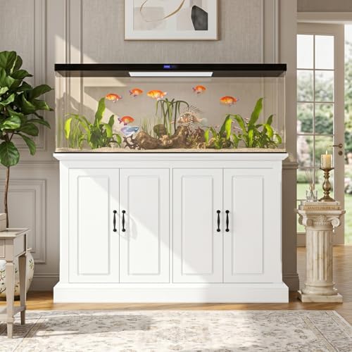 55-75 Gallon Fish Tank Stand with Power Outlet, Heavy Duty Aquarium Stand with 4 Cabinets for Turtle Tank,Reptile Terrarium with Cabinet for Fish Tank Accessories Storage,880LBS Capacity,White - color: White, size: 50.00“L*20.00'W*36.20"H