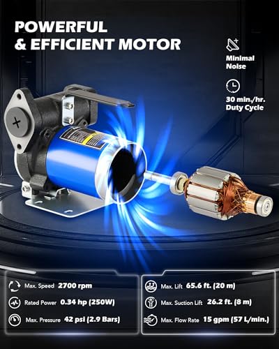 Orion Motor Tech 12V Gasoline Transfer Pump Kit, 15gpm Electric Fuel Transfer Pump with Aluminum Nozzle Carry Case for Diesel Kerosene Light Fuels, Automatic Oil Transfer Pump with Overheat Protection - color: 15GPM Gas Pump Kit