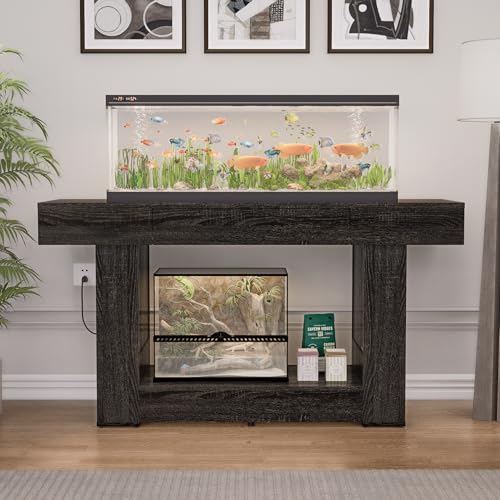 55–75/90 Gallon Aquarium Stand, Heavy Duty Fish Tank Stand for Turtle,Reptile&Amphibians,MDF Board Tabletop with Drawer&Power Outlet,Reinforced Metal Frame Upload 1000LBS Black Wood - color: Black wood