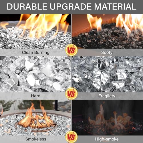 NUPICK 10 Pound Fire Glass, 1/2 Inch Reflective Fire Glass, Fit with Fire Pit and Fireplace, Clear - color: Clear, size: 10 Pound (1/2")