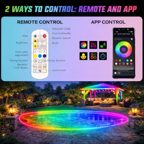 12V RGB+IC Dream Color Chasing Aquarium LED Strip Lights, 16.4FT APP & Remote Control IP68 Fully Waterproof Fish Tank Led Strip Light for RV, Marine, Deck Patio, Pool, Pond, Balcony - size: 16.4FT
