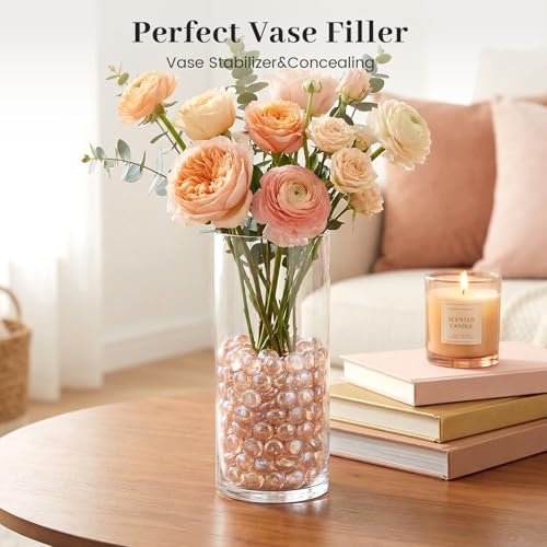FUTUREPLUSX 1LB Pink Flat Glass Marbles, Vase Fillers Gems Fish Bowl Marbles Decorative Glass Pebbles for Vases Aquarium Floral Smooth Stone - color: Light Pink