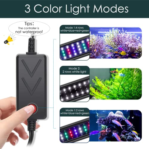 AQQA Aquarium Light,Full Spectrum LED Fish Tank Lights,12"-54" Adjustable Multi-Color White Blue Red Green LEDs with Extendable Brackets,14W-31W for Freshwater Plants (14W (12"-18"))