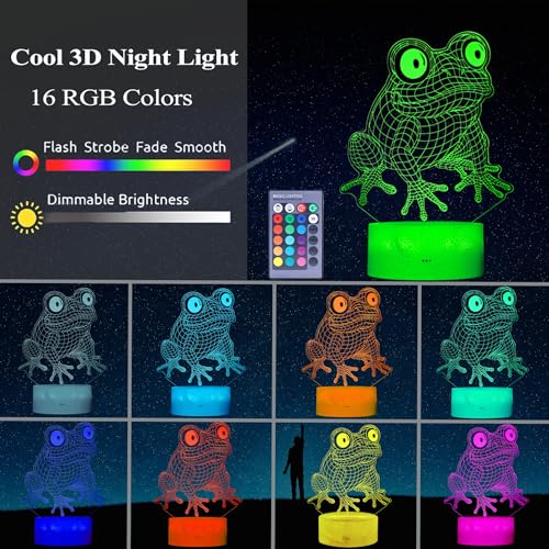 Cute Frog Night Light, Frog Gifts, Frog 3D Illusion Lamp with RGB 16 Colors Changing, Remote Control, Dimmable, Kids Room Decoration Baby's Light Room Decor Children Gifts - color: Color 4