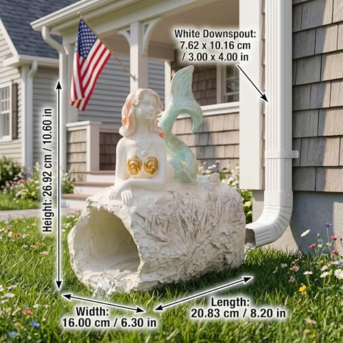 Mermaid Statue Outdoor, Garden Sculpture Figurines for Lawn and Patio Decor, Durable Resin Yard Art, Enchanting Mermaid Design, 10.6" High, Pink Finish for 3"x 4" Decorative Gutter Extension - color: Pink