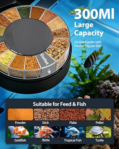 Automatic Fish Feeder Dispenser for Aquarium: Auto Precision Food Feeding 300ml Large Capacity for Powder Flakes Pellet, Battery Feeders Timer for Small Tank Turtle Betta Koi Vacation Weekend Day - size: CY-059F