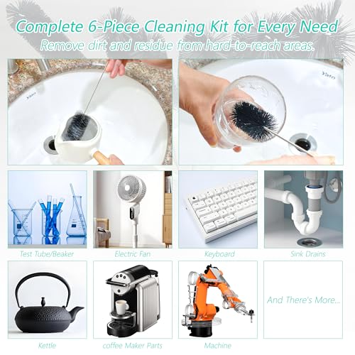 6 Pcs Straw Cleaner Brush Set, 12 Inch Long Pipe Tube Bottle Brushes for Narrow Neck Bottles, Hummingbird Feeders, Coffee Maker, Glass Cups - Includes Detachable Keyring