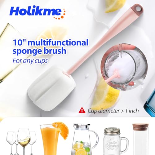 Holikme Bottle Brush Tube Cleaning Lab Set with Long Handle, Cup Cleaner for Washing Narrow Neck Beer Wine Decanter Pipes Lids Sinks Cap Covers, Pink - color: Pink