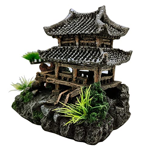 M2cbridge Antique Roman Column Ruins European Castle Aquarium Decorations Fish Tank Hideout Rocks(Asian Temple) - color: Asian Temple