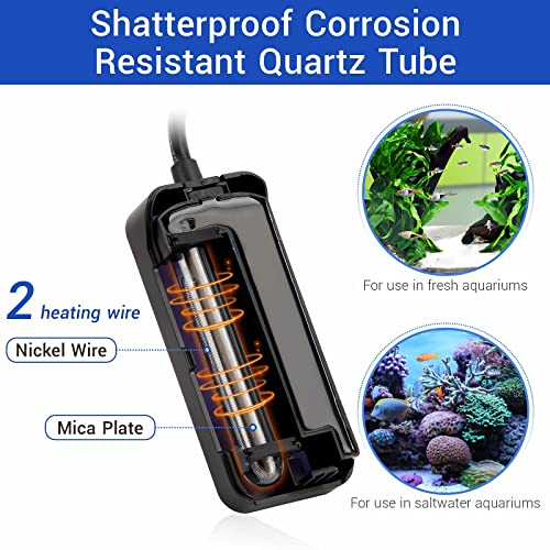hygger Small Submersible Aquarium Heater 25W Mini Betta Fish Tank Heater with LED Display Adjustable Temperature for 2-5 Gallon Freshwater Saltwater Coral Reef Tanks - size: X-Small