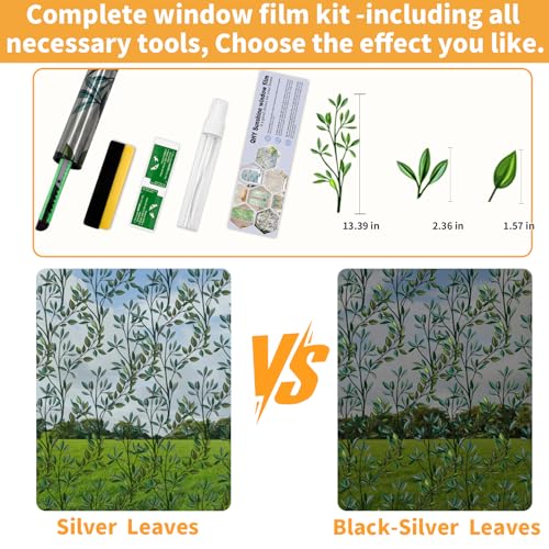 One Way Privacy Film, Window Tint for Home,Daytime Reflective, Anti UV Static Cling Sliding Door Coverings No Glue Garage Solar Paper (Black - Silver-Leaves, 17.5 x 78.7 in) - color: Black Silver-leaves, size: 17.5 in X 78.7 in