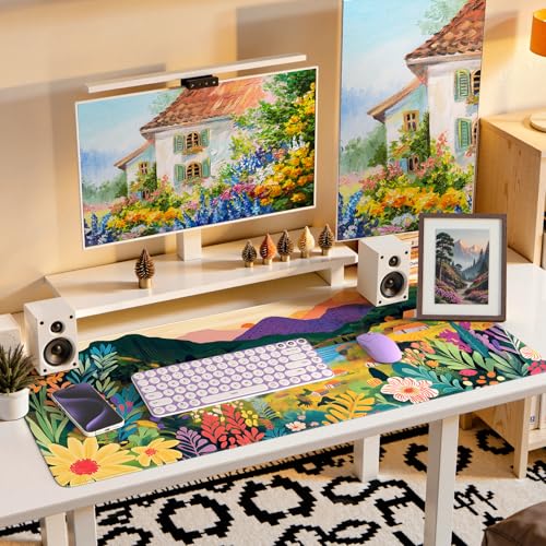iCasso Large Gaming Mouse Pad (35"x16") - Waterproof Desk Mat with Non-Slip Rubber Base & Stitched Edges - Extended Keyboard Mousepad for Computer, PC, Office, Home Workspace (Oil Painting) - color: Oil Painting