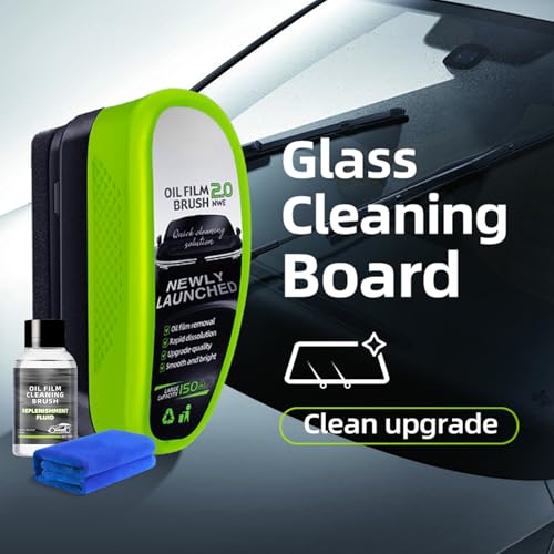 2PCS Automotive Oil Film Cleaning Brush, 2026 Upgrade 2.0 Oil Film Remover Improves Clarity and Visibility for Car Windows, 150ml Universal Windshield Cleaning Brush for All Glass Surfaces
