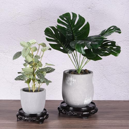 PATIKIL Planter Display Stand, 4.5 Inch Dia Plastic Round Bonsai Base Imitation Wood Style Stand Holder Home Decor Display for Table Lamp Teapot Base, Black - size: 4.5 Inch