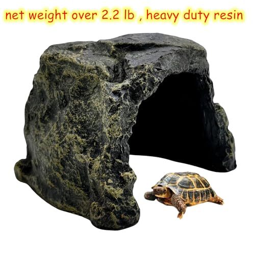 M2cbridge Aquarium Fish Hide Cave Reptile Hideout Cave Terrarium Amphibians Habitat Decor(Black Rock) - style: Rustic