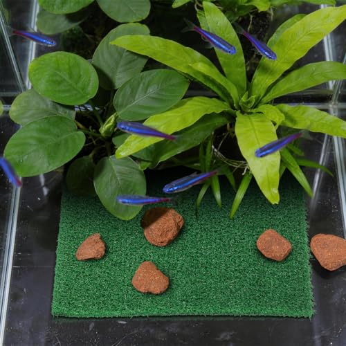 Toyvian 9.83" Turtle Basking Platform Artificial Grass Turf Square Mat, Non-Slip Cuttable Reptile Tank Accessory for Aquatic Turtles, Lizard, Snake, Turtle Tank Accessories & Aquarium Grass Decor