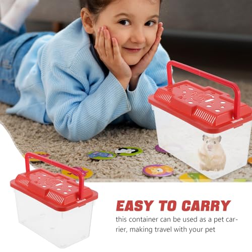 HANABASS Portable Fish Tank with Lid and Handle, Plastic Aquarium Box, Medium Red Travel Fish Bowl for Hamster, Turtle, Lizard, and Small Pet Transport