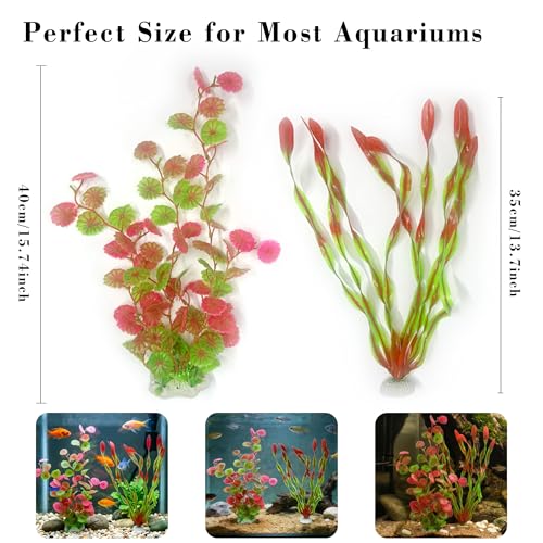 Aquarium Artificial Plants 2 Pack – Tall Realistic Fish Tank Plants Decor with Stable Base, Safe Soft Leaves for Betta, Guppy, Shrimp & Tropical Fish, Natural Aquascape Decoration for Aquarium - color: 2pack-red Plants