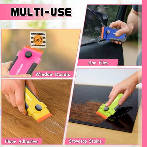 DIYSELF 2 Pcs Plastic Razor Blade Scraper with 10 Pcs Blades, Plastic Scraper Tool for Adhesive Remover, Scrapers for Cleaning Stickers, Decals, Glass, Windows, Car, No Scratches (Pink) - color: Pink-plastic Blades, size: 2 Pack