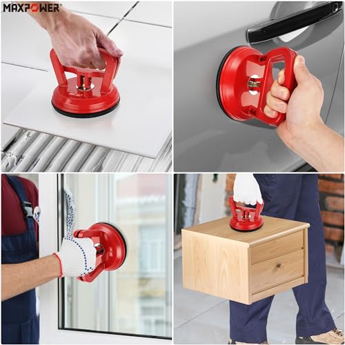 MAXPOWER Glass Suction Cups, 2-Piece Aluminum Vacuum Suction Cup Lifter for Replace Windshield Tile Marble Floor, 110 Lbs Load Capacity, 4.7" Suction Pad