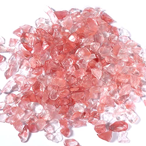 gemshan 2lb Cherry Quartz Chips Natural Crushed Crystal Chip Bulk 7mm-9mm Tumble Healing Crystal Stone for Aquarium Vase Plant Decoration Jewelry DIY - color: Cherry quartz