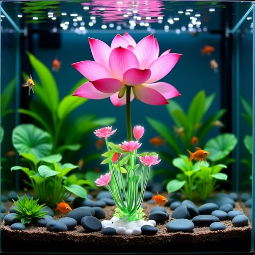 1pc Pink Artificial Water Plants,Plastic Lotus Fish Tank Ornament,Aquatics Grass Flower Simulation Wedding Favors,Plastic Plants for Party Fish and Aquatic Pets,Aquarium Décor