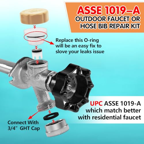 2PCS UPC ASSE 1019-A Repair Kit, Vacuum Breaker Repair Kit, Anti Siphon Valve Replacement, ASSE 1019 Outdoor Hose Bib or Faucet Repair kit with 2PCS 3/4"GHT Hose End Caps - color: Yellow