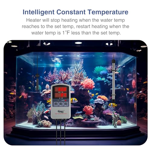 hygger Marine 500W Titanium Aquarium Heater for Salt Water and Fresh Water,Digital Submersible Heater with External IC Thermostat Controller and Thermometer,Fish Tank Heater for Fish Tank 60-120Gallon - size: 500W (60-120 gallon)