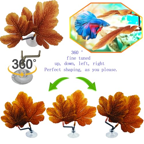Fish Leaf Pad Betta Leaf Hammocks with Suction Cup 3pcs Fish Tank Accessories Aquarium Decor Plastic Plants Natural Habitat Spawning Breeding Resting Bed Multi Leaf Design (Yellow) - color: Yellow