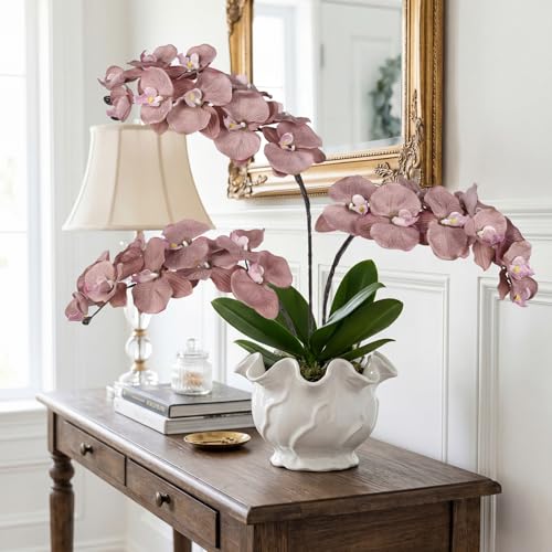 36.6'' Coffee Orchids Artificial Flowers 10 Large Blooms Fake Phalaenopsis Branches 5PCS Long Stem Faux Silk Orchids Stems for Tall Vase for Bridal Shower Home Wedding Table Decor (Coffee) - color: Coffe