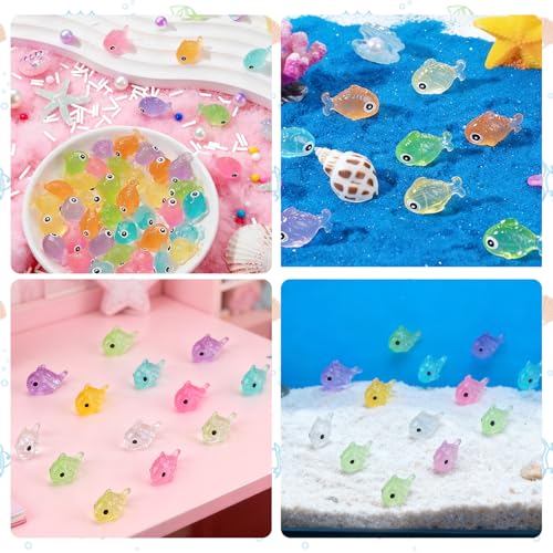 60Pcs Luminous Mini Resin Fish,Mini Resin Animals Figures,Miniature Glow in The Dark Ornament for Garden Landscape Aquarium Dollhouse Birthday Party Room Crafts DIY Decoration