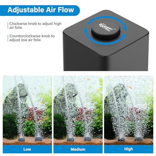 hygger Aquarium Air Pump, Quiet Adjustable Fish Tank Air Pump, 4W/7W/11W Powerful Oxygen Aerator Dual Stainless Steel Outlets with Air Stone Bubbler for Small Medium Large Fish Tank, Hydroponic - size: 4W(Tank Up to 120 Gallon)